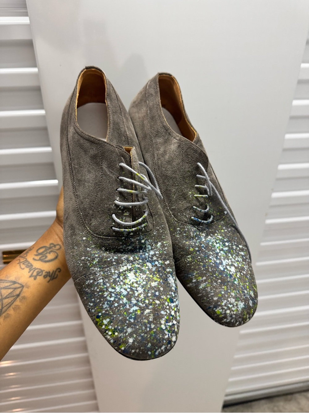 Maison Martin Margiela Gray Suede Oxfords with Multicolor Speckle